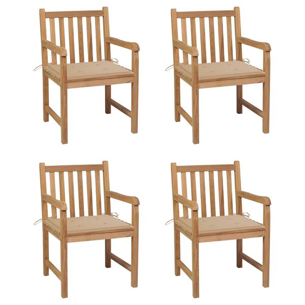 vidaXL Gartenst&uuml;hle 4 Stk. mit Beigen Kissen Massivholz Teak