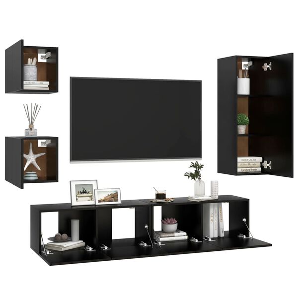 vidaXL 5-tlg. TV-Schrank-Set Schwarz Holzwerkstoff