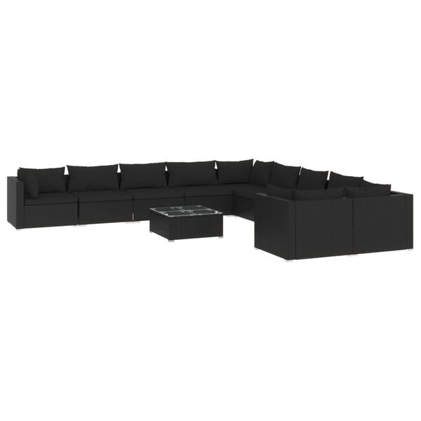 vidaXL 11-tlg. Garten-Lounge-Set mit Kissen Poly Rattan Schwarz
