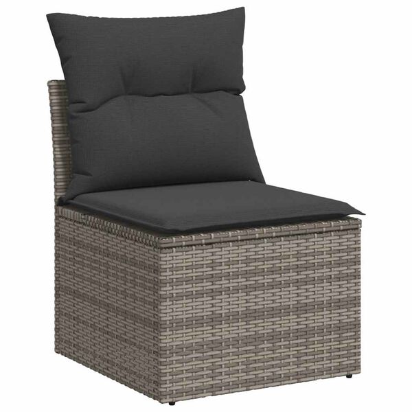 vidaXL 6-tlg. Garten-Sofagarnitur mit Kissen Grau Poly Rattan Akazie
