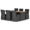 vidaXL 7-tlg. Garten-Essgruppe mit Auflagen Poly Rattan Schwarz