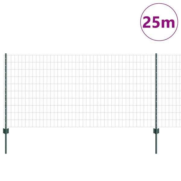 vidaXL Zaun mit Pfosten Gr&uuml;n 1 x 25 m Stahl und PVC