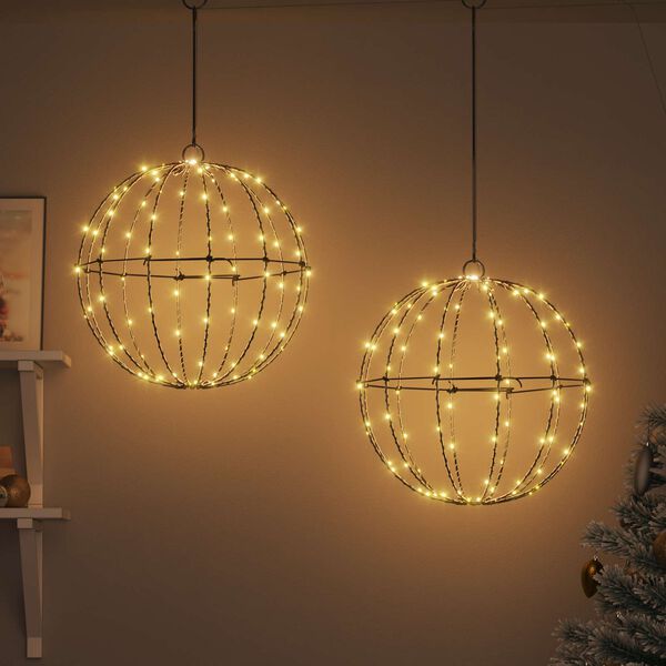 vidaXL Ball mit 192 LEDs 2 pcs Warmwei&szlig; 40 x 40 x 43,5 cm Metall