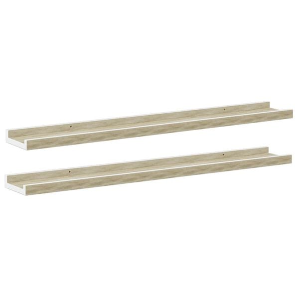 vidaXL Wandregale 2 Stk. Wei&szlig; und Sonoma-Eiche 80x9x3 cm