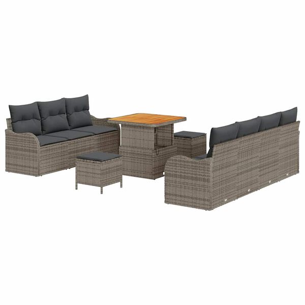 vidaXL Gartensofa-set mit Kissen 10 pcs Grau Poly-Rattan