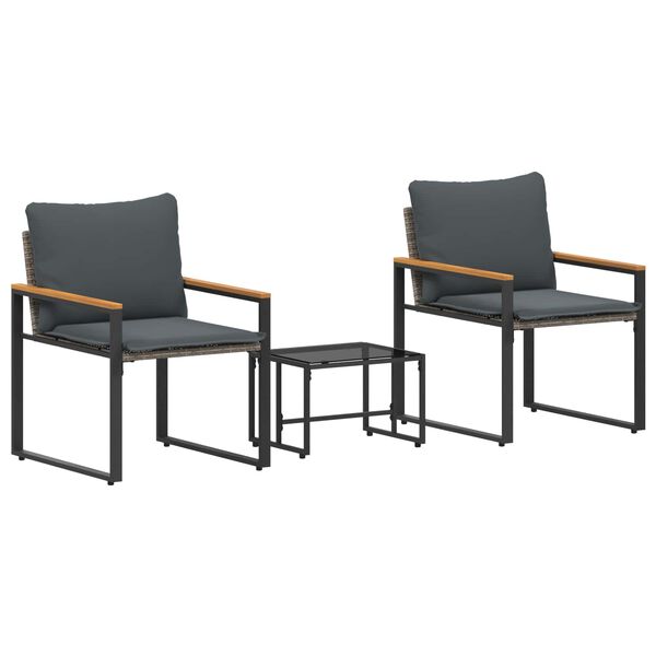 vidaXL M&ouml;belsets mit Kissen 3 pcs Grau und Dunkelgrau Rattan