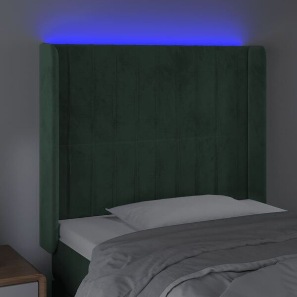 vidaXL LED Kopfteil Dunkelgr&uuml;n 93x16x118/128 cm Samt