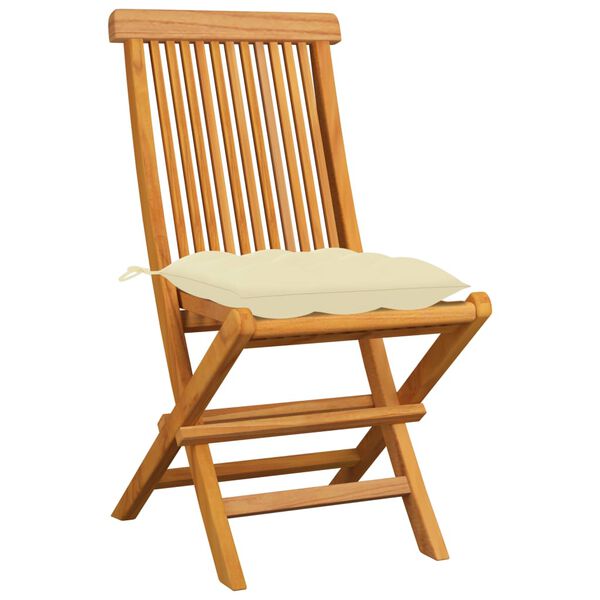 vidaXL Gartenst&uuml;hle mit Cremewei&szlig;en Kissen 4 Stk. Massivholz Teak