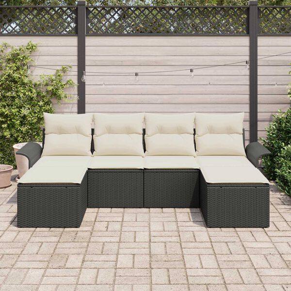 vidaXL Gartensofa-set mit Kissen 6 pcs Schwarz Poly-Rattan
