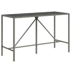 vidaXL Bartisch mit Glasplatte Grau 180x70x110 cm Poly Rattan