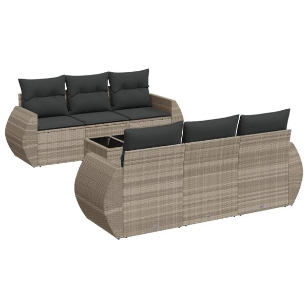 vidaXL 7-tlg. Garten-Sofagarnitur mit Kissen Hellgrau Poly Rattan