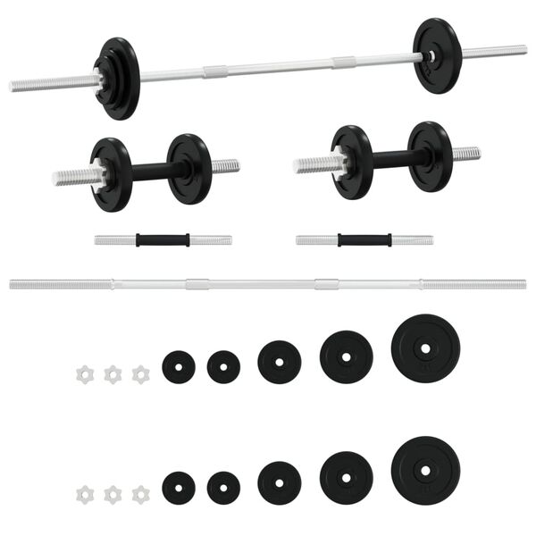 vidaXL Langhantel und Kurzhantel Set 30 kg Gusseisen
