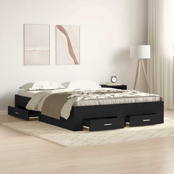 vidaXL Bettrahmen Schwarz Eichen-Optik 140 x 190 cm Holzwerkstoff