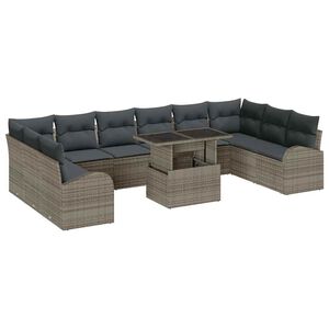 vidaXL Gartensofa-set mit Kissen mit Speicher 11 pcs Grau Poly Rattan