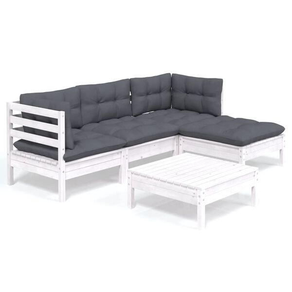 vidaXL 5-tlg. Garten-Lounge-Set mit Kissen Wei&szlig; Kiefernholz