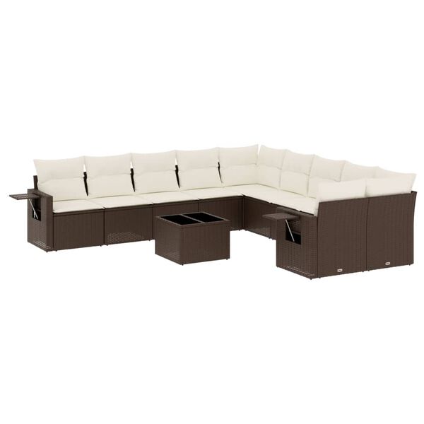 vidaXL 11-tlg. Garten-Sofagarnitur mit Kissen Braun Poly Rattan