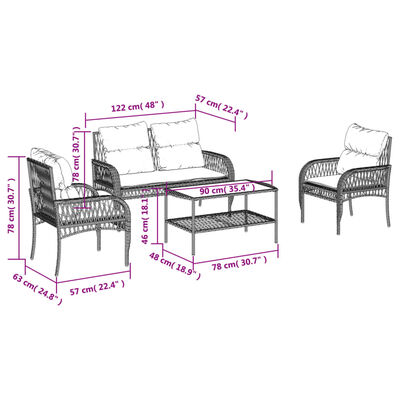 vidaXL 4-tlg. Garten-Sofagarnitur mit Kissen Beige Poly Rattan