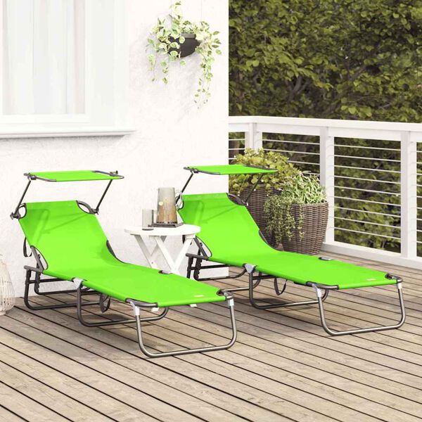 vidaXL Klappbare Sonnenliege 2 pcs Gr&uuml;n 190 x 57 x 81 cm Oxford