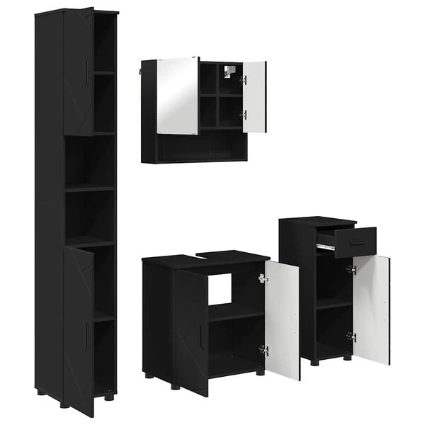 vidaXL Badezimmerm&ouml;bel-Set 4 pcs Schwarz Holzwerkstoff & Metall