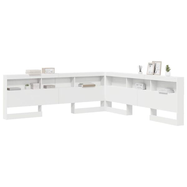vidaXL Aufbewahrungskopfteil mit Regal Wei&szlig; 200 cm Holzwerkstoff