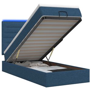 vidaXL Ottoman-Bett mit Matratze und LED Blau 90 x 200 cm Stoff