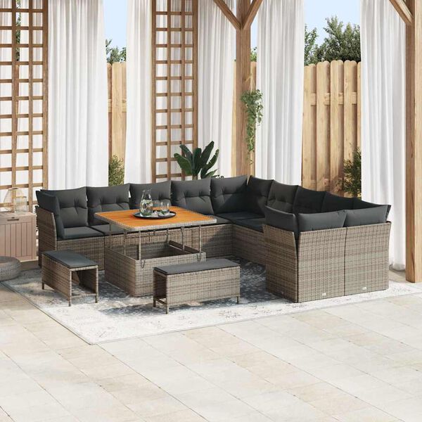 vidaXL Gartensofa-set mit Kissen 13 pcs Grau Poly-Rattan