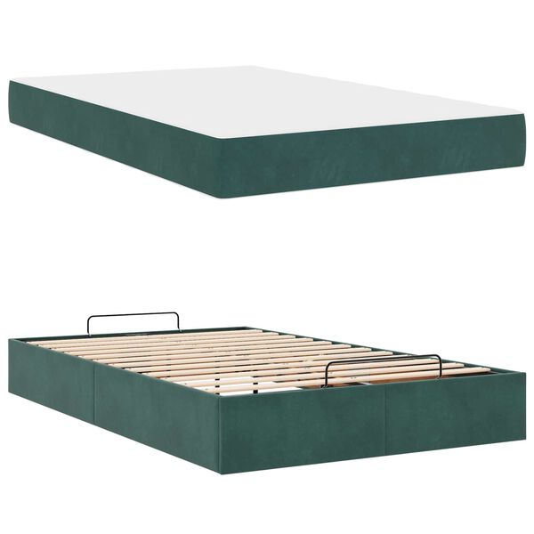 vidaXL Bettgestell mit Matratze Dunkelgr&uuml;n 140 x 190 cm Samt