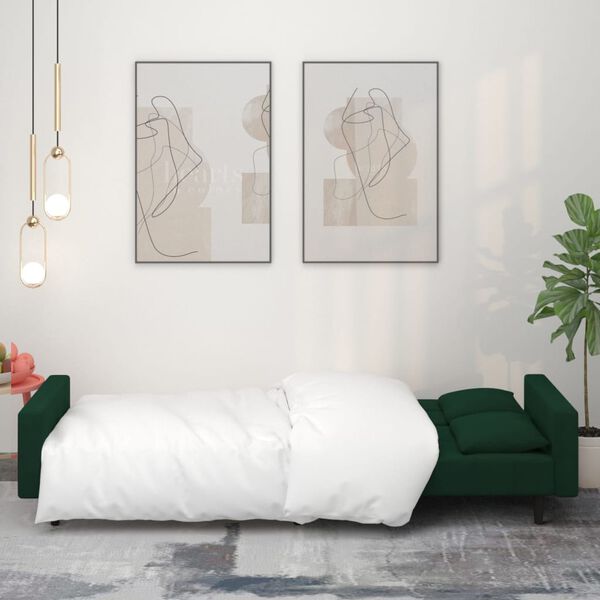vidaXL Schlafsofa 2-Sitzer mit 2 Kissen Dunkelgr&uuml;n Samt