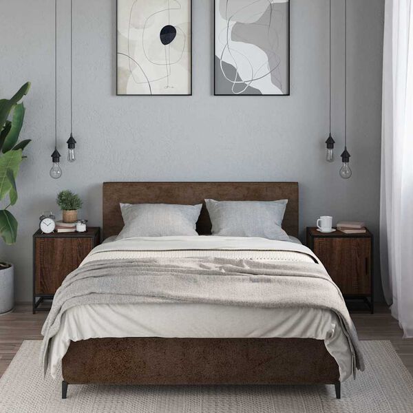 vidaXL Nachttische 2 Stk. Braun Eichen-Optik Holzwerkstoff Metall