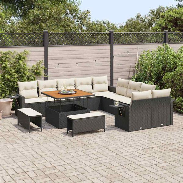 vidaXL Gartensofa-set mit Kissen 13 pcs Schwarz Poly-Rattan
