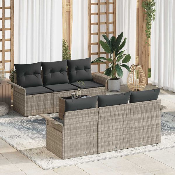 vidaXL Gartensofa-set mit Kissen 7 pcs Hellgrau Poly-Rattan