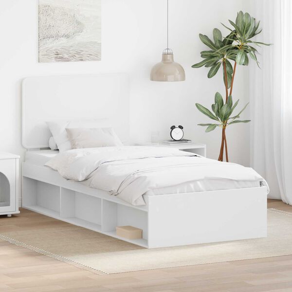 vidaXL Bettrahmen mit Kopfteil Wei&szlig; 90 x 200 cm Massives Kiefernholz
