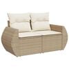 vidaXL Gartensofa mit Kissen 2-Sitzer Beige Poly Rattan