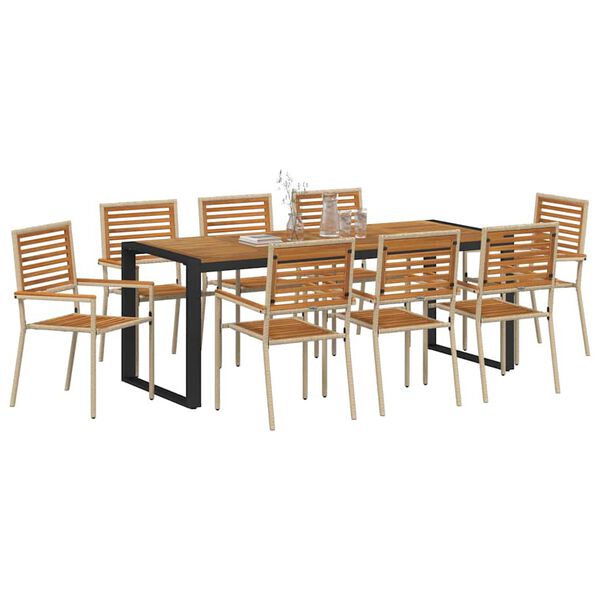 vidaXL Garten Essgruppe 9 pcs Beige Poly-Rattan