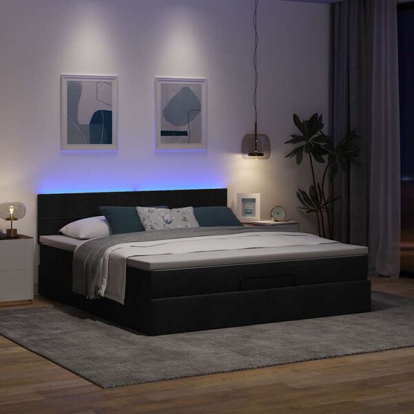 vidaXL Ottomane Bett mit Matratze & LEDs Schwarz 180x200 cm Stoff