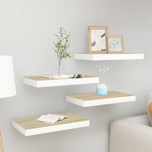 vidaXL Schweberegale 4 Stk. Eichen-Optik und Wei&szlig; 40x23x3,8 cm MDF