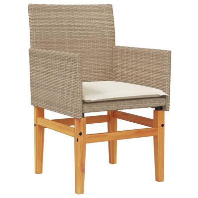 vidaXL Gartenstühle mit Kissen 2 Stk. Beige Poly Rattan Massivholz