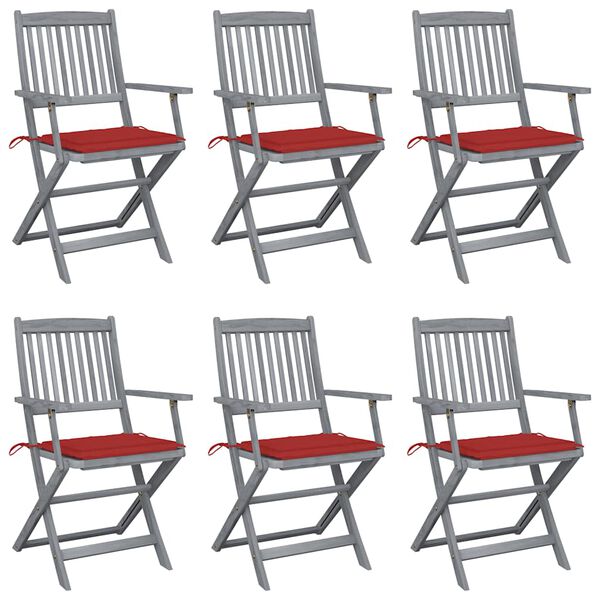 vidaXL Klappbare Gartenst&uuml;hle 6 Stk. mit Sitzkissen Massivholz Akazie