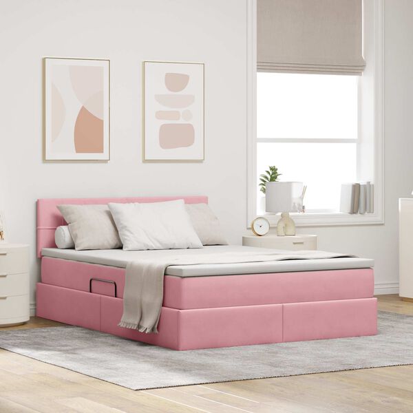 vidaXL Bett mit Stauraum und LED mit Matratze Rosa 140 x 190 cm Samt