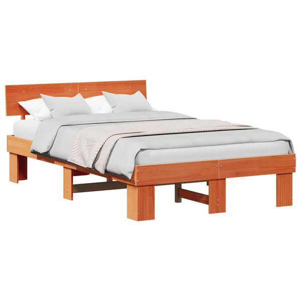 vidaXL Bettrahmen Wachsbraun 135 x 190 cm Massives Kiefernholz