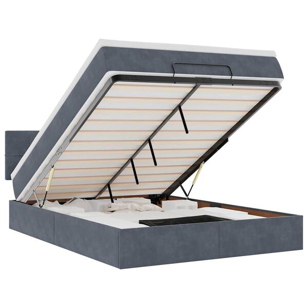 vidaXL Ottoman-Bett mit Matratze & LEDs Dunkelgrau 140x190 cm Samt