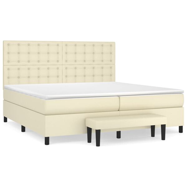 vidaXL Boxspringbett mit Matratze Creme 200x200 cm Kunstleder