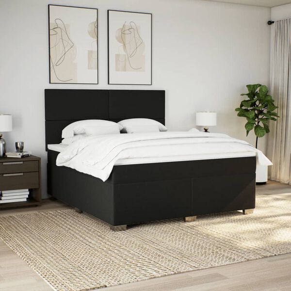 vidaXL Boxspringbett mit Matratze Schwarz 180x200 cm Stoff