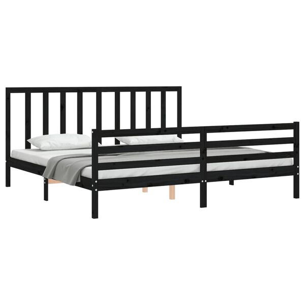 vidaXL Massivholzbett mit Kopfteil Schwarz 200x200 cm