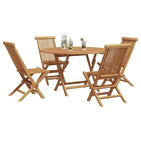 vidaXL Garten Essgruppe 5 pcs Braun Massivholz Teak