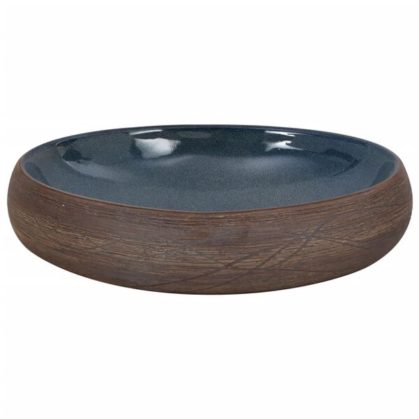 vidaXL Aufsatzwaschbecken Braun und Blau Oval 59x40x15 cm Keramik