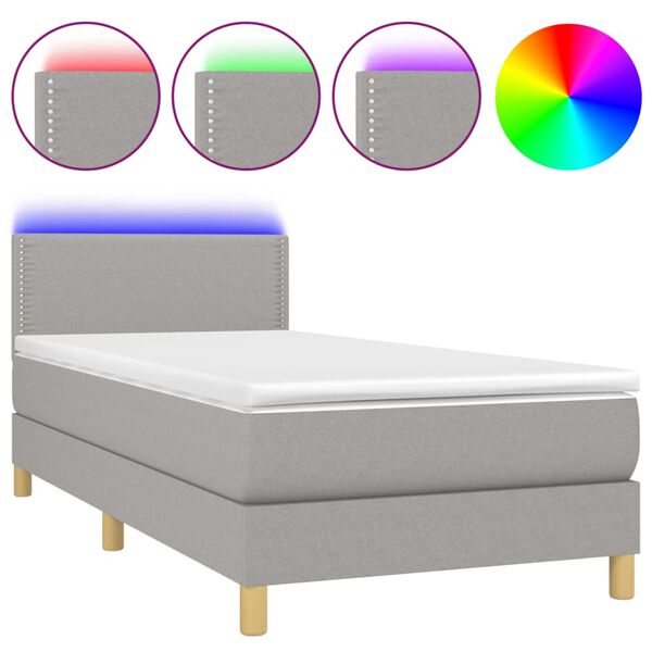 vidaXL Boxspringbett mit Matratze & LED Hellgrau 80x200 cm Stoff