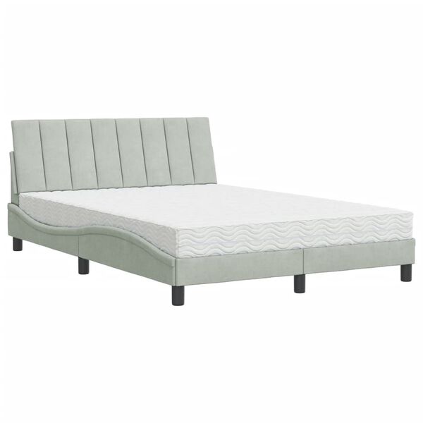vidaXL Bett mit Matratze "Hanko" Hellgrau 120x200 cm Samt