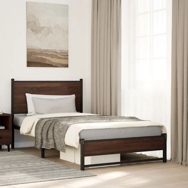 vidaXL Metallbett ohne Matratze Braun Eichen-Optik 100x190 cm