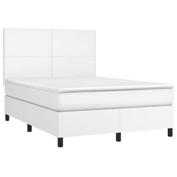 vidaXL Boxspringbett mit Matratze & LED Wei&szlig; 140x200 cm Kunstleder